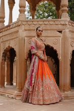 Load image into Gallery viewer, Nagma - Orange Lehenga Set with Blouse &amp; Hot Pink Dupatta
