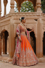 Load image into Gallery viewer, Nagma - Orange Lehenga Set with Blouse &amp; Hot Pink Dupatta
