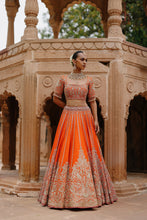 Load image into Gallery viewer, Nagma - Orange Lehenga Set with Blouse &amp; Hot Pink Dupatta
