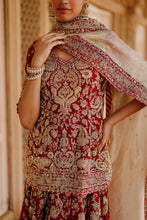 Load image into Gallery viewer, Merab - Deep Red Kurta Set with Lehenga &amp; Dupatta
