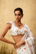 Load image into Gallery viewer, Ivory Pre-stitched hand embroidered organza saree set
