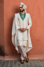 Load image into Gallery viewer, IVORY EMBROIDERED RAW SILK ACHKAN WITH KURTA AND TROUSER
