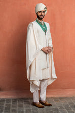 Load image into Gallery viewer, IVORY EMBROIDERED RAW SILK ACHKAN WITH KURTA AND TROUSER
