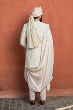 Load image into Gallery viewer, IVORY EMBROIDERED RAW SILK ACHKAN WITH KURTA AND TROUSER
