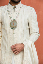 Load image into Gallery viewer, CREAM MATKA ACHKAN WITH MONGA KURTA AND CHURIDAR
