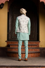 Load image into Gallery viewer, CREAM MATKA EMBROIDERED JACKET WITH MINT GREEN KURTA AND PANTS
