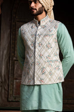 Load image into Gallery viewer, CREAM MATKA EMBROIDERED JACKET WITH MINT GREEN KURTA AND PANTS
