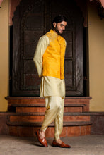 Load image into Gallery viewer, LEMON KURTA DHOTI SET WITH YELLOW  RAW SILK EMBROIDERED JACKET
