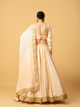 Load image into Gallery viewer, Peach modal satin full sleeve lehenga with hand embroidered work and lace on dupatta

