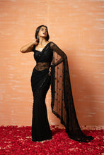 Load image into Gallery viewer, Black Hand-Embroidered Saree SET
