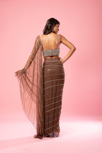 Load image into Gallery viewer, Coffee brown hand-embroidered saree

