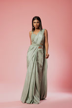 Load image into Gallery viewer, Sage green hand embroidered saree

