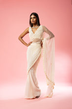 Load image into Gallery viewer, Ivory hand-embroidered saree set
