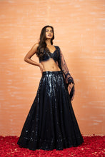 Load image into Gallery viewer, Blue Sequin Lehenga Set

