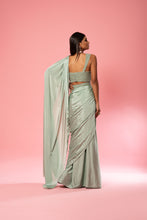 Load image into Gallery viewer, Sage green hand embroidered saree
