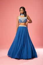 Load image into Gallery viewer, Blue pearl work lehenga with choker style dupatta
