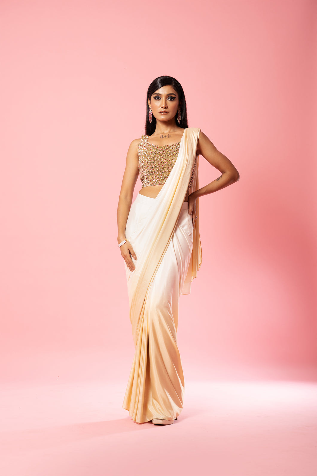 Ivory and golden ombre saree