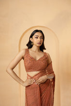 Load image into Gallery viewer, Dust pink embroidered pre-stitched drape saree

