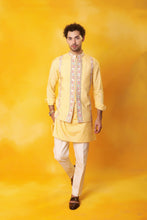 Load image into Gallery viewer, Yellow Kurta and 2 in 1 open close Nehru Jacket with trouser
