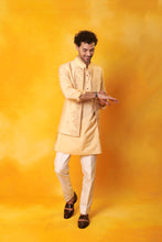 Load image into Gallery viewer, Peach Kurta and Nehru Jacket 2 in 1 open and close with Trouser
