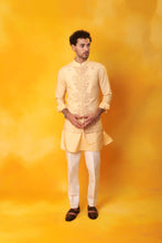 Load image into Gallery viewer, Peach Kurta and Nehru Jacket 2 in 1 open and close with Trouser
