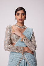 Load image into Gallery viewer, POWDER BLUE MULTI TIER HAND EMBROIDERED SAREE SET
