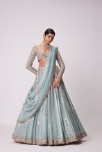 Load image into Gallery viewer, POWDER BLUE LINEAR EMBROIDERED LEHENGA SET
