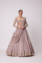 Load image into Gallery viewer, ASH PINK SEQUIN AND MIRROR EMBROIDERED LEHENGA SET
