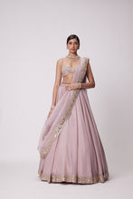 Load image into Gallery viewer, ASH PINK MIRROR HAND EMBROIDERED LEHENGA SET
