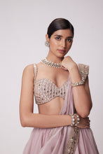Load image into Gallery viewer, ASH PINK MIRROR HAND EMBROIDERED LEHENGA SET
