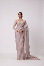 Load image into Gallery viewer, ASH PINK HAND EMBROIDERED ORGANZA SAREE SET
