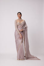 Load image into Gallery viewer, ASH PINK HAND EMBROIDERED ORGANZA SAREE SET
