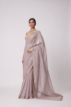 Load image into Gallery viewer, ASH PINK HAND EMBROIDERED ORGANZA SAREE SET

