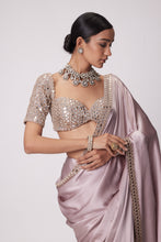 Load image into Gallery viewer, ASH PINK SATIN SAREE SET

