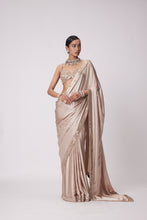 Load image into Gallery viewer, LIGHT BEIGE SATIN SAREE SET
