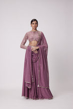 Load image into Gallery viewer, MUD  MAUVE HAND EMBROIDERED LEHENGA PANTS SET
