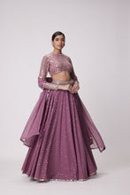 Load image into Gallery viewer, MUD  MAUVE HAND EMBROIDERED LEHENGA PANTS SET
