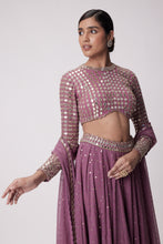 Load image into Gallery viewer, MUD  MAUVE HAND EMBROIDERED LEHENGA PANTS SET

