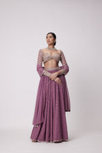 Load image into Gallery viewer, MUD  MAUVE MIRROR EMBROIDERED LEHENGA PANTS SET
