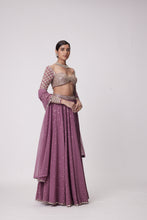 Load image into Gallery viewer, MUD  MAUVE MIRROR EMBROIDERED LEHENGA PANTS SET
