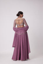 Load image into Gallery viewer, MUD  MAUVE MIRROR EMBROIDERED LEHENGA PANTS SET
