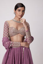Load image into Gallery viewer, MUD  MAUVE MIRROR EMBROIDERED LEHENGA PANTS SET
