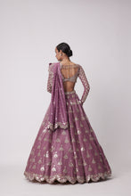 Load image into Gallery viewer, MUD  MAUVE SEQUIN AND FLOWER EMBROIDERED LEHENGA SET
