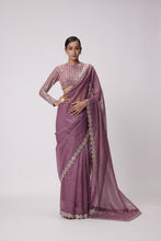 Load image into Gallery viewer, MUD  MAUVE HAND EMBROIDERED SAREE SET
