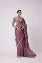 Load image into Gallery viewer, MUD  MAUVE HAND EMBROIDERED SAREE SET
