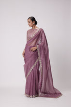 Load image into Gallery viewer, MUD  MAUVE HAND EMBROIDERED SAREE SET

