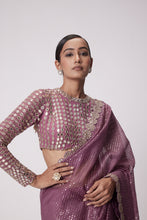 Load image into Gallery viewer, MUD  MAUVE HAND EMBROIDERED SAREE SET

