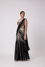 Load image into Gallery viewer, BLACK PRE DRAPED SAREE SET
