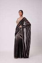 Load image into Gallery viewer, BLACK PRE DRAPED HAND EMBROIDERED SAREE SET
