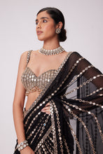 Load image into Gallery viewer, BLACK PRE DRAPED HAND EMBROIDERED SAREE SET
